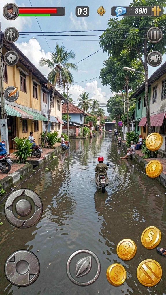 Screenshot menunjukkan panorama indah dari dunia dalam HINOTOTO.